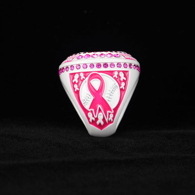 Seasonal fall breast cancer ribbon baseball team awards tournament championship white ring size 9.5 - Topsportsjewelry & awards