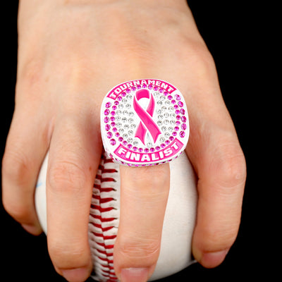 Seasonal fall breast cancer ribbon baseball team awards tournament championship white ring size 9.5 - Topsportsjewelry & awards
