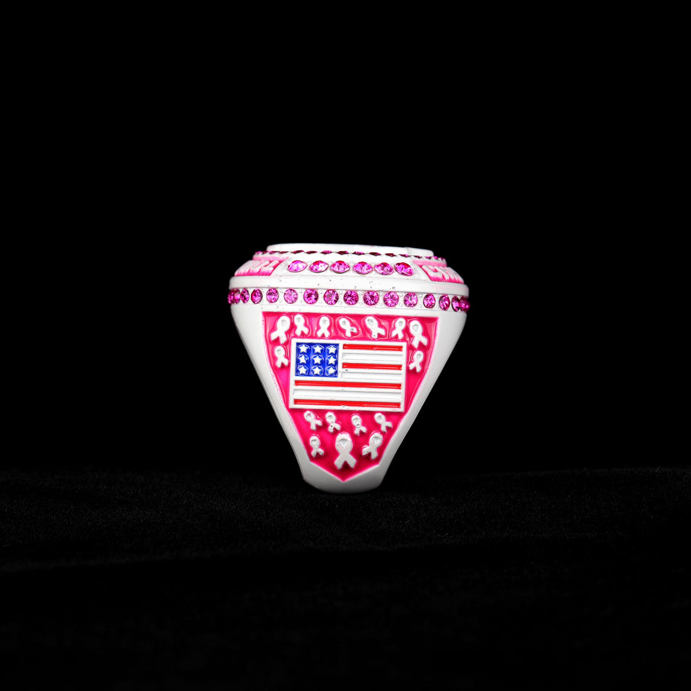 Seasonal fall breast cancer ribbon baseball team awards tournament championship white ring size 9.5 - Topsportsjewelry & awards