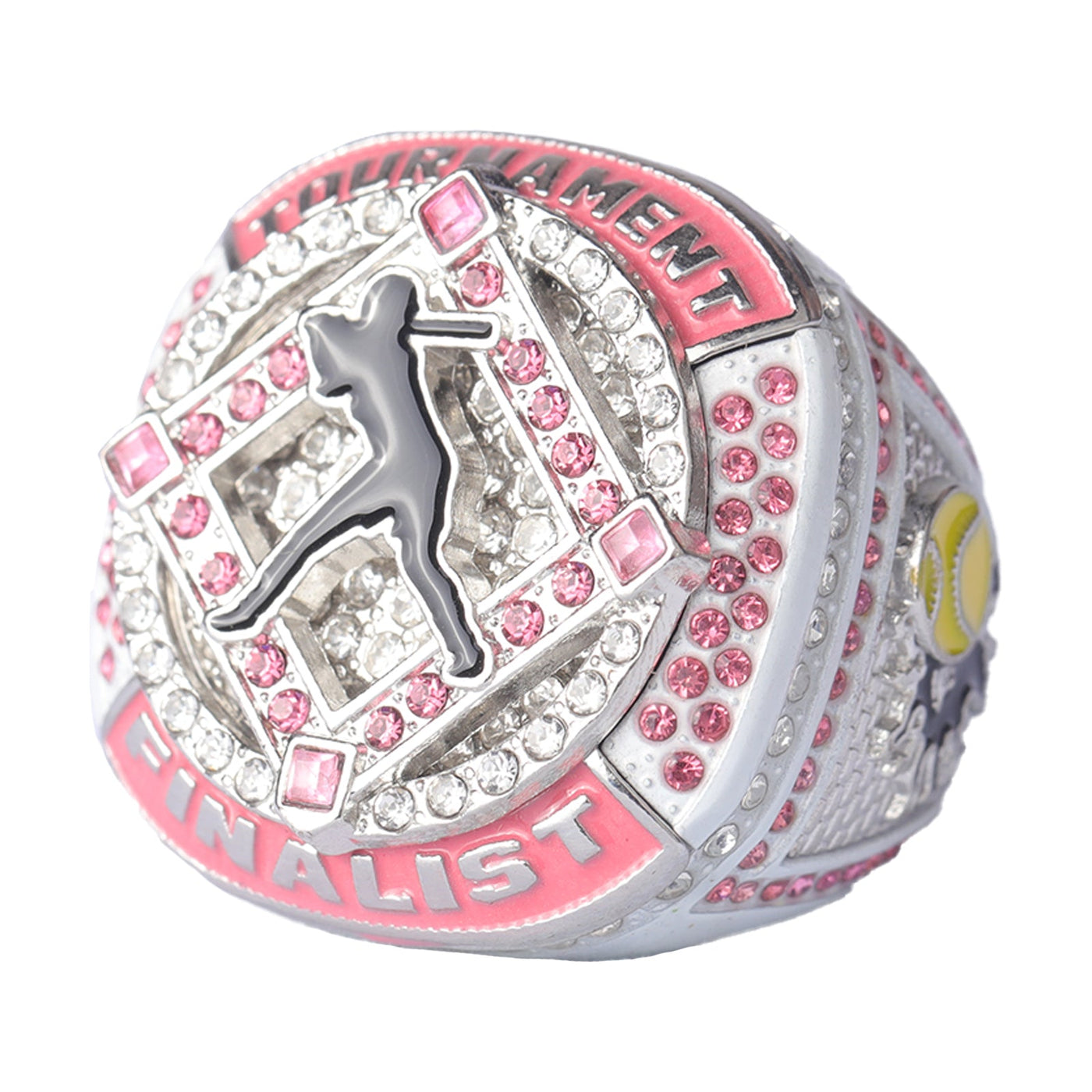 SFT - 03 Girl batter youth softball awards champion/finalist white ring pink stone size 9.5 - Topsportsjewelry & awards
