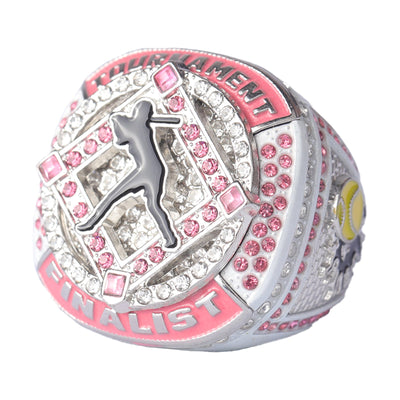 SFT - 03 Girl batter youth softball awards champion/finalist white ring pink stone size 9.5 - Topsportsjewelry & awards