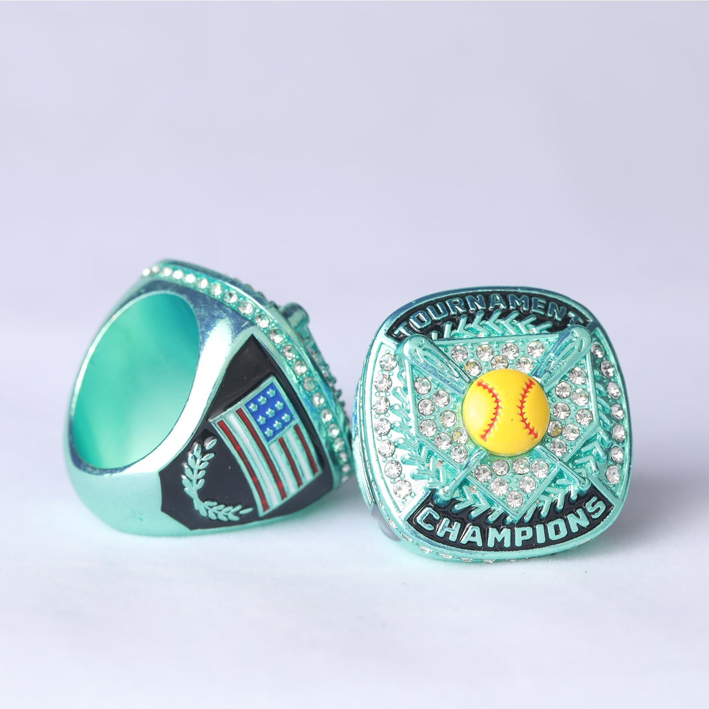 ST01 youth teal softball tournament championship rings size 9.5 - Topsportsjewelry & awards