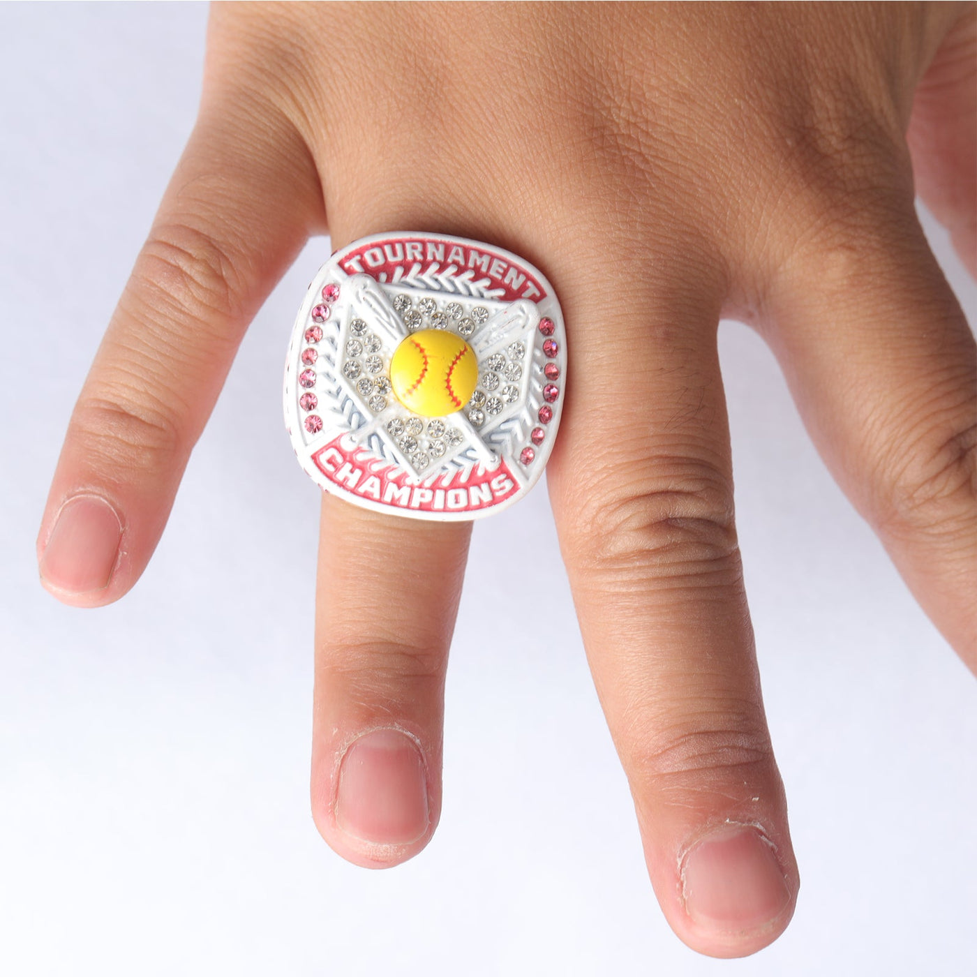 ST04 white pink girl softball tournament championship awards ring size 9.5 - Topsportsjewelry & awards