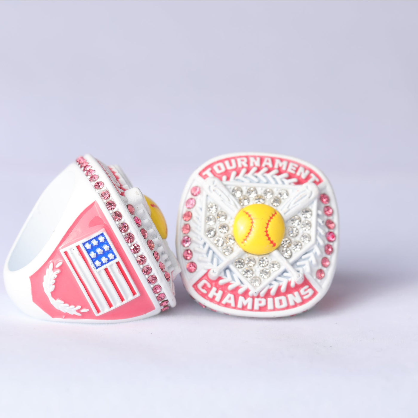 ST04 white pink girl softball tournament championship awards ring size 9.5 - Topsportsjewelry & awards
