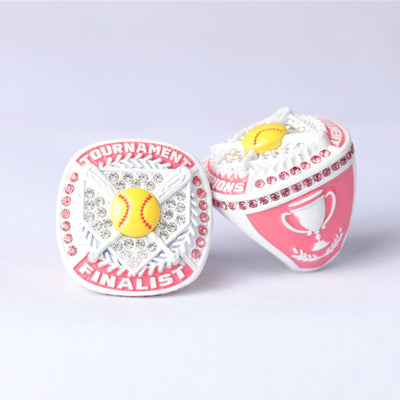 ST04 white pink girl softball tournament championship awards ring size 9.5 - Topsportsjewelry & awards