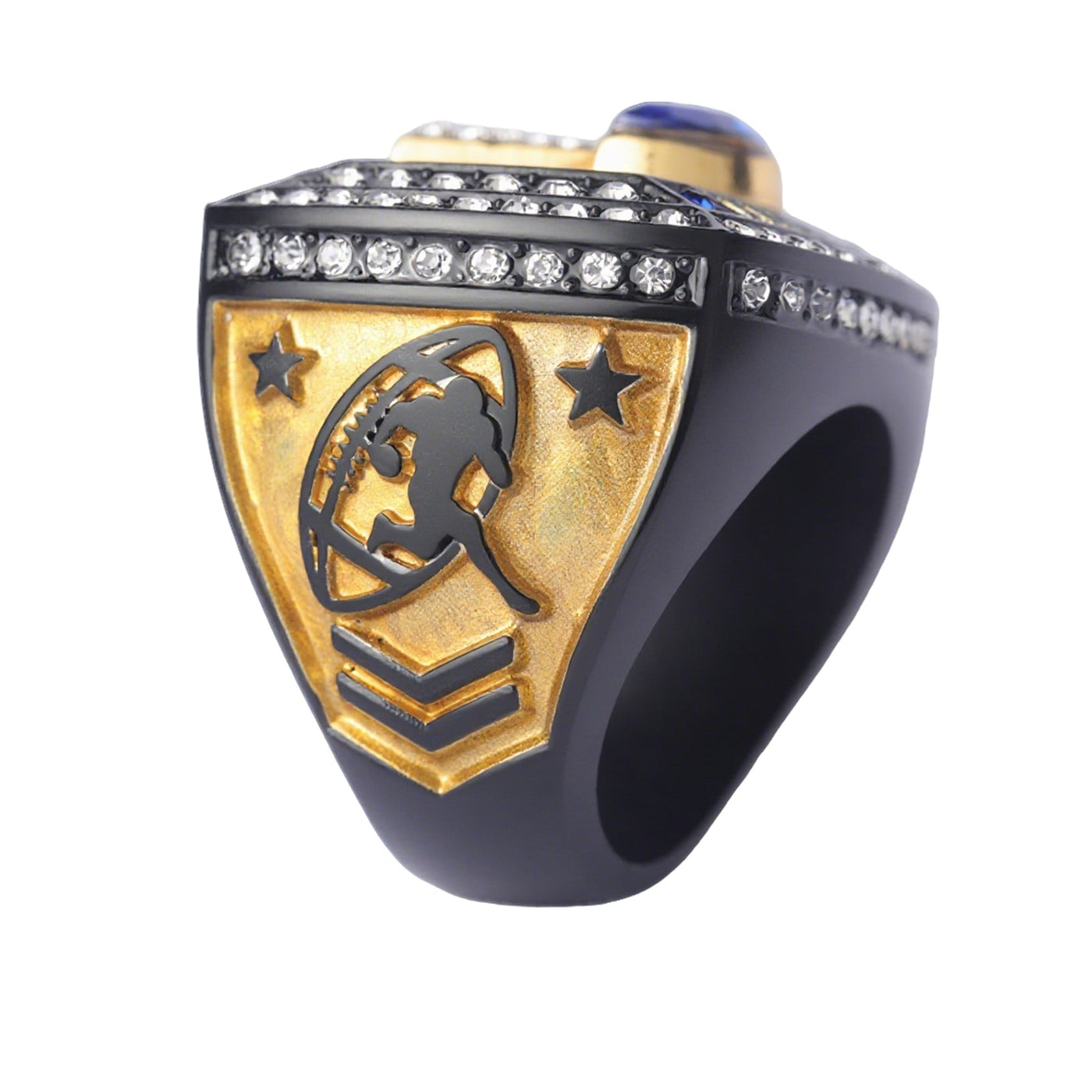 youth football player teams awards black gold silver championship ring size 9 - Topsportsjewelry & awards