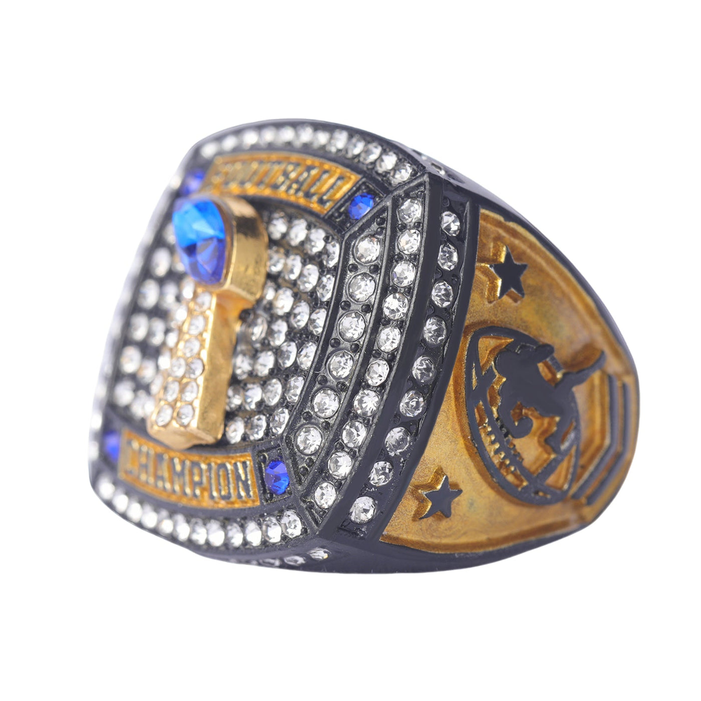 youth football player teams awards black gold silver championship ring size 9 - Topsportsjewelry & awards