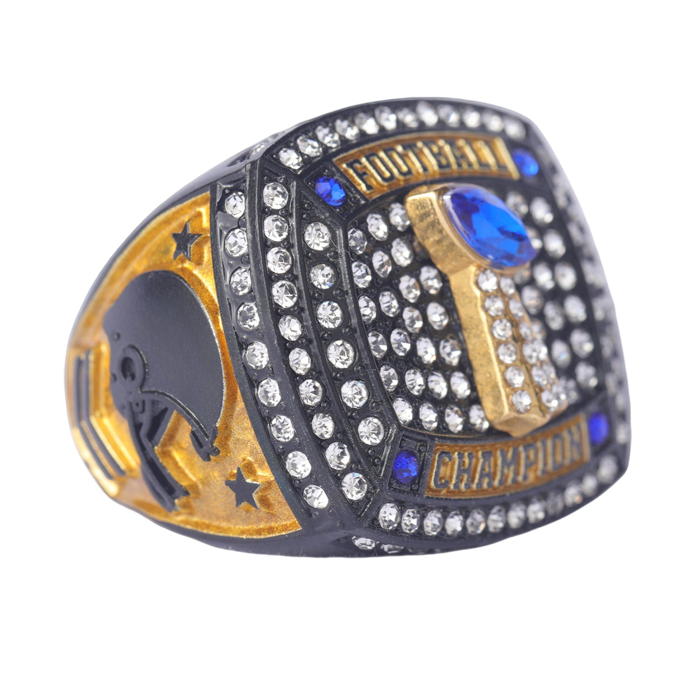 youth football player teams awards black gold silver championship ring size 9 - Topsportsjewelry & awards