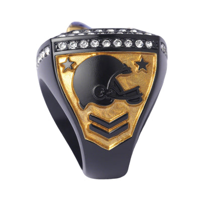 youth football player teams awards black gold silver championship ring size 9 - Topsportsjewelry & awards